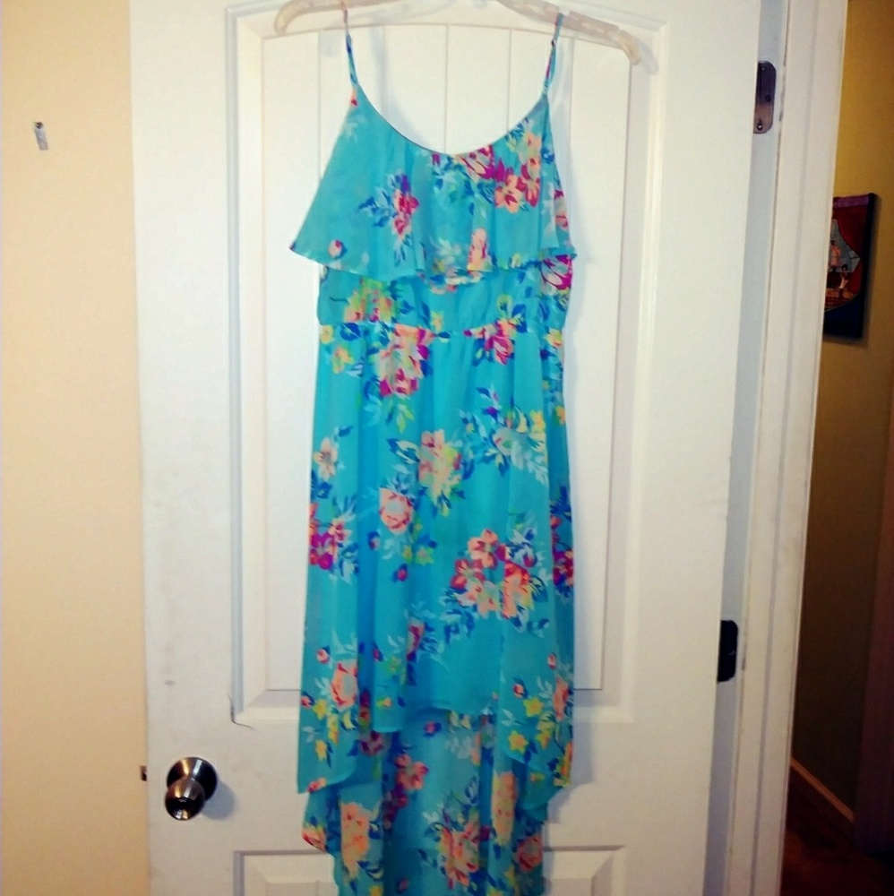 High low blue floral dress